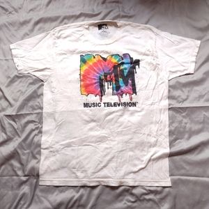 Vintage Youth Y2K Retro Style MTV Tie Dye Logo Short Sleeve White Graphic Tee